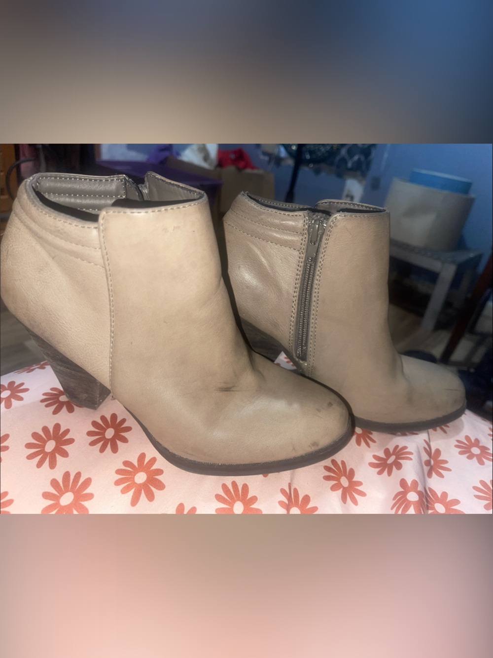 MIA Taupe/Cream Ankle Booties with Side Zip